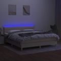 vidaXL Posteľ boxsping s matracom a LED krémová 160x200 cm látka
