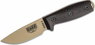 ESEE 3PMDT-004 MODEL 3 taktický outdoorový nôž 8,8 cm, piesková, čierno-červená, G10, puzdro Kydex
