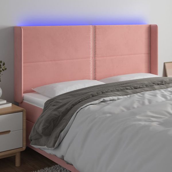 vidaXL Čelo postele s LED ružové 203x16x118/128 cm zamat