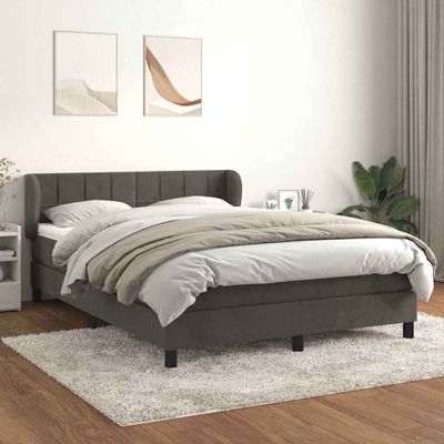 vidaXL Posteľný rám boxspring s matracom tmavosivý 140x190 cm zamat