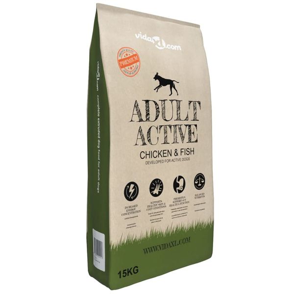 vidaXL Prémiové krmivo pre psov Adult Active Chicken & Fish 15 kg