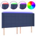 vidaXL Čelo postele s LED modré 183x16x118/128 cm látka