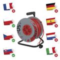 Predlžovací kábel EMOS P19450 na bubne 50 m / 4 zásuvky / červený / PVC / 230 V / 1,5 mm²