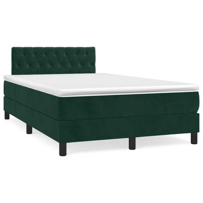 vidaXL Boxspring posteľ s matracom a LED, tmavozelená 120x190cm, zamat