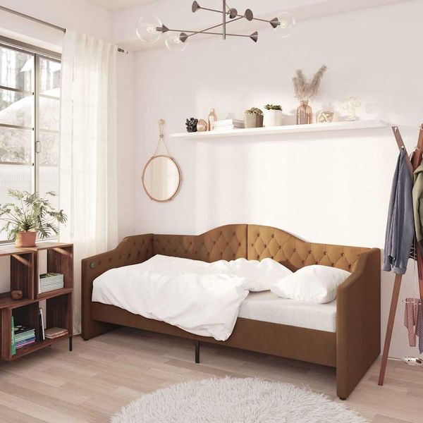 vidaXL Pohovka s USB hnedá látková 90x200 cm