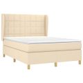 vidaXL Posteľný rám boxspring s matracom krémový 140x200 cm látka