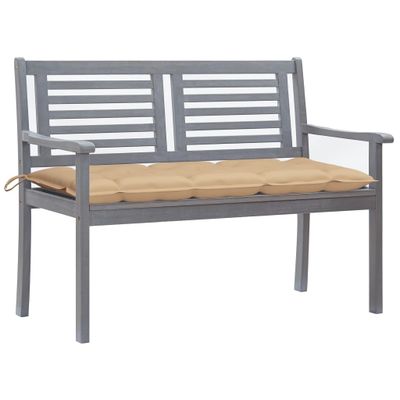 vidaXL 2-miestna záhradná lavica s vankúšom 120 cm sivá eukalyptus