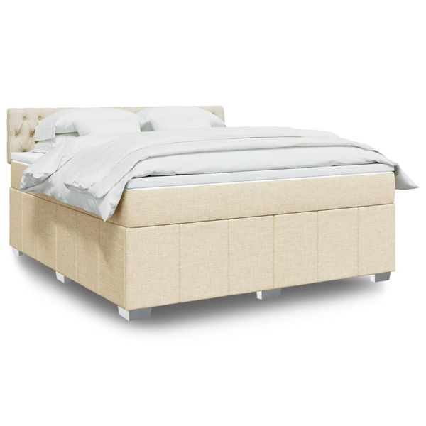 vidaXL Posteľný rám boxspring s matracom krémový 180x200 cm látka