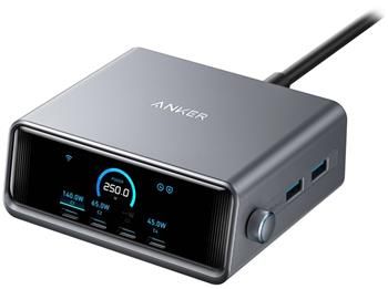 Anker Prime Nabíjecí Základna/ 250W/ 4x USB-C/ 2x USB/ GaN Prime/ stříbrná stolní nabíjecka, 250 W, 4× USB-C, 2× USB-A, GaNPrime, PowerIQ 4.0, LCD displej, ActiveShield 3.0, cerná