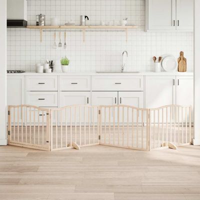 vidaXL Brána pre psa s dverami skladacia 4 panely 320cm topoľové drevo