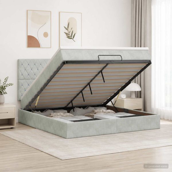 vidaXL Ottoman posteľ s matracom a LED Svetlosivá 140 x 190 cm Zamat
