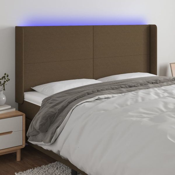 vidaXL Čelo postele s LED tmavohendé 203x16x118/128 cm látka