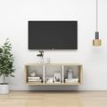 vidaXL Nástenná TV skrinka, biela+sonoma 37x37x107cm, kompozitné drevo