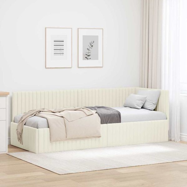 vidaXL Rohový rám postele s čelnou doskou Krémová 80 cm x 200 cm Zamat