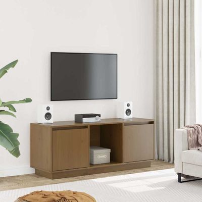 vidaXL TV skrinka medovo-hnedá 110,5x35x44 cm masívna borovica