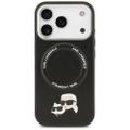 Puzdro Karl Lagerfeld Magsafe PU puzdro s logom pinov Karl&Choupette heads a kovovými tlačidlami fotoaparátu pre iPhone 17 Pro čierna