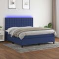 vidaXL Posteľ boxsping s matracom a LED modrá 160x200 cm látka