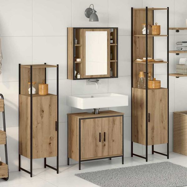 vidaXL Sada kúpeľňového nábytku Nástenný 4 pcs Hnedá Kompozitné drevo