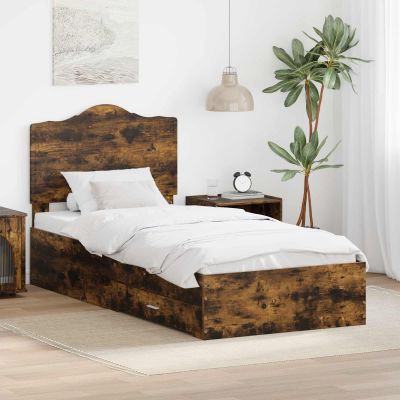 vidaXL Rám postele so zásuvkou Dymová dub 90 x 190 cm Kompozitné drevo