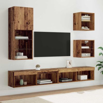 vidaXL TV nástenné jednotky s LED 5 pcs Staré drevo Kompozitné drevo