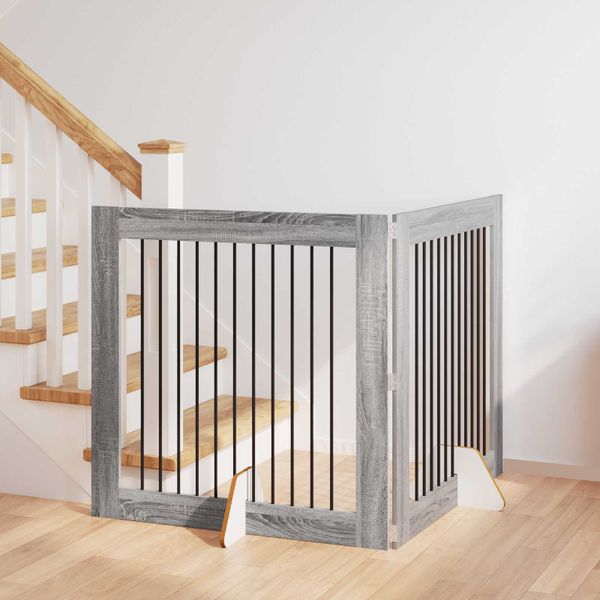 vidaXL Brána pre psov so stojanmi 2 pcs Sivá sonoma 100 x 100 cm