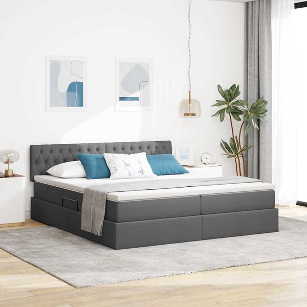 vidaXL LED úložná posteľ s matracom Tmavosivá 200 x 200 cm Látka