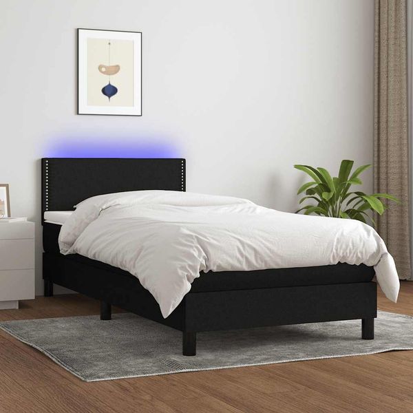 vidaXL Posteľ boxsping s matracom a LED čierna 100x200 cm látka