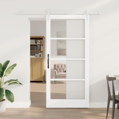 vidaXL Posuvné dvere Biela 93 x 202 cm Masívne borovicové drevo a sklo