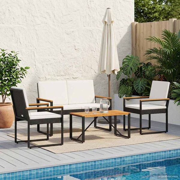 vidaXL Záhradný nábytok 4 pcs Čierna a krémová biela polyratan
