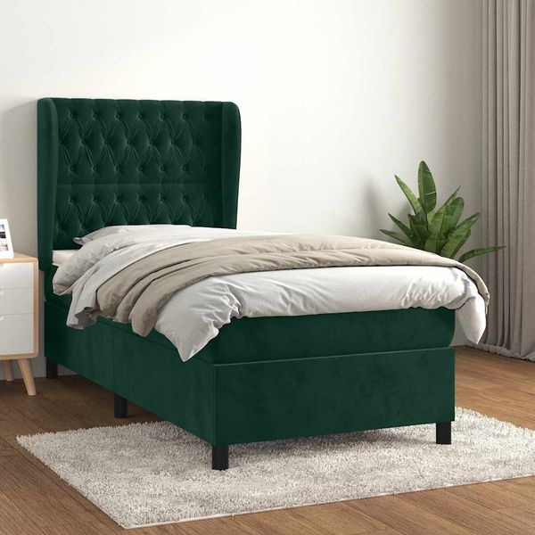 vidaXL Posteľný rám boxsping s matracom tmavozelený 90x200 cm zamat