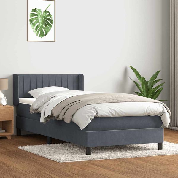 vidaXL Posteľný rám boxspring s matracom tmavosivý 100x210 cm zamat