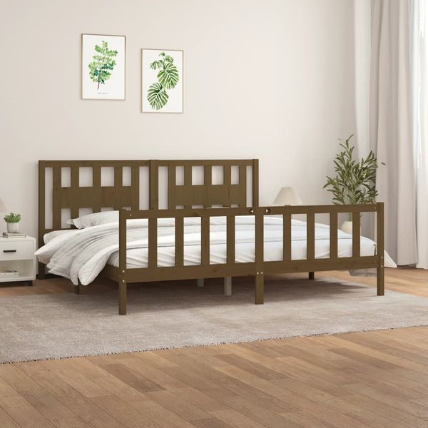 vidaXL Posteľný rám s čelom medovo sivý masívna borovica 200x200 cm