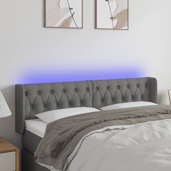 vidaXL Čelo postele s LED tmavosivé 163x16x78/88 cm látka