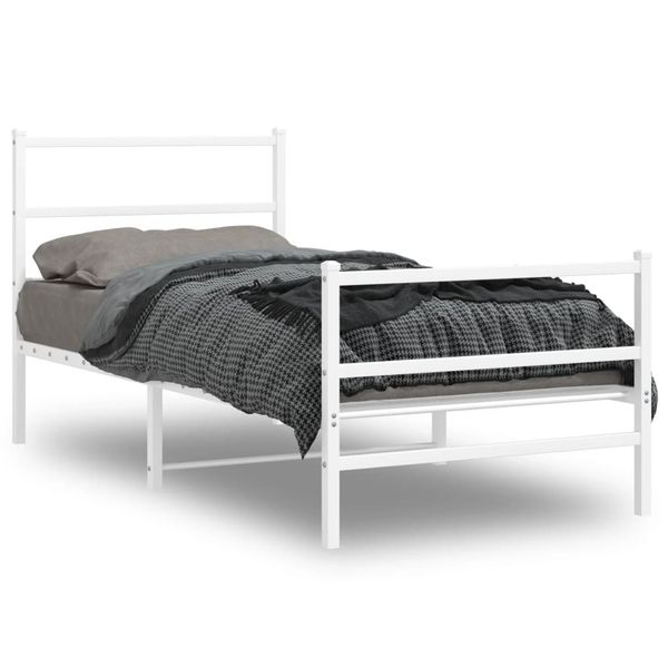vidaXL Kovový rám postele s predným a zadným čelom biely 90x190 cm