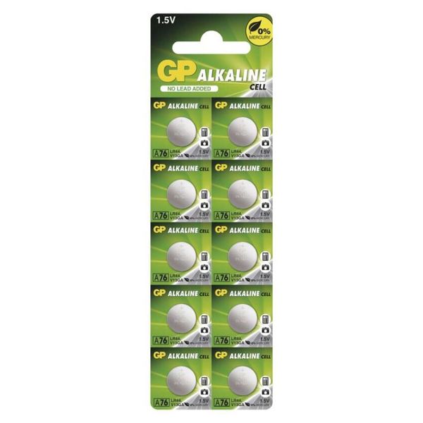 Alkalická gombíková batéria GP LR44 (A76F), 10 ks