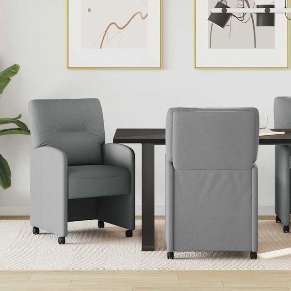 vidaXL Jedálenské stoličky na kolieskach 2 pcs Svetlosivá látka