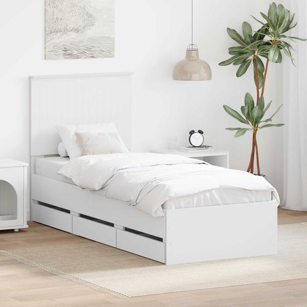 vidaXL Rám postele so zásuvkou Biela 75 x 190 cm Inžinierske drevo