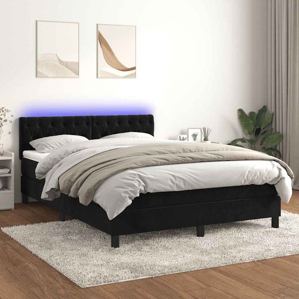 vidaXL Posteľ boxsping s matracom a LED čierna 140x190 cm zamat
