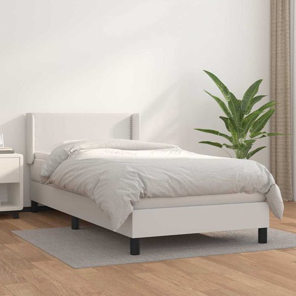 vidaXL Boxspring posteľ s matracom biela 90x190 cm umelá koža
