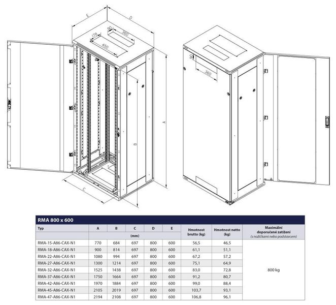 Triton 19" rozvaděč stojanový 42U/800x1100 RAL7035, šedá Triton 19" rozvadec stojanový 42U/800x1100 RAL7035, šedá