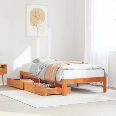 vidaXL Posteľný rám so zásuvkami voskový 100x200 cm borovicový masív