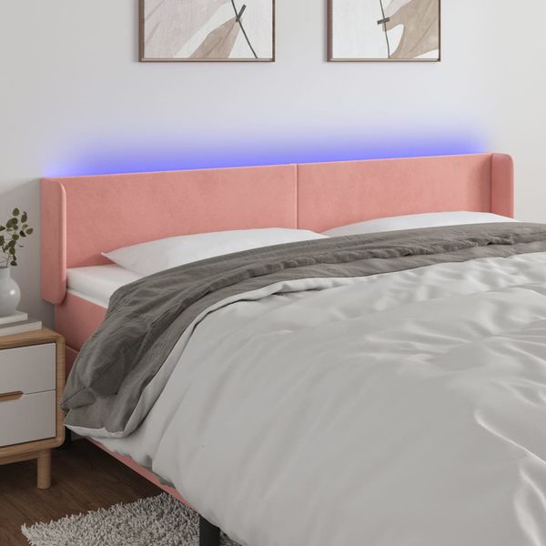 vidaXL Čelo postele s LED ružové 163x16x78/88 cm zamat