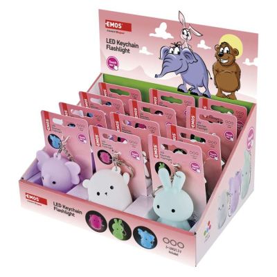 LED silikónová kľúčenka – zvieratká, 12 ks, display box