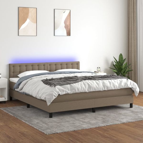 vidaXL Posteľ boxsping s matracom a LED sivohnedá 180x200 cm látka