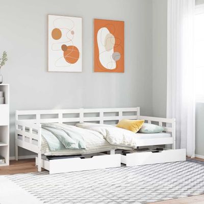 vidaXL Vysúvacia denná posteľ zásuvky biela 90x190 cm masívna borovica