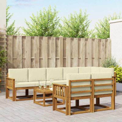 vidaXL Záhradná súprava gaučov s vankúšom 9 pcs Prírodná a krémová