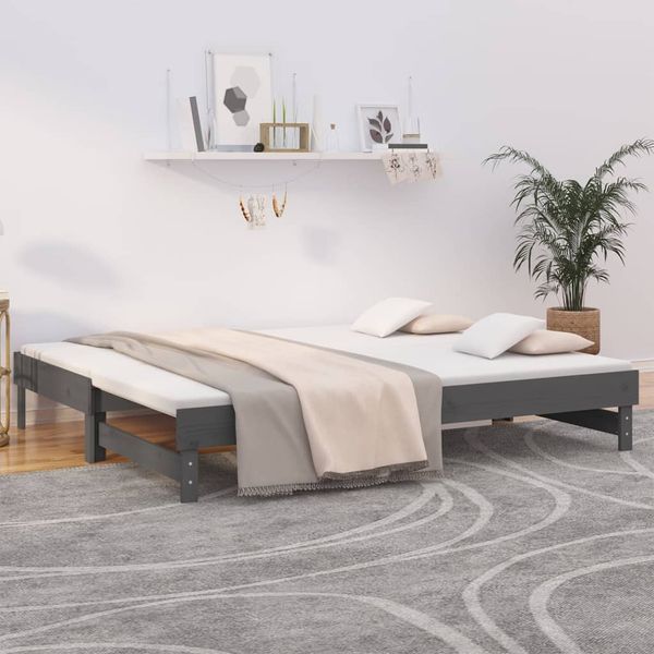 vidaXL Rozkladacia denná posteľ sivá 2x(100x200) cm borovicový masív