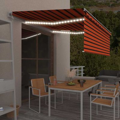 vidaXL Automatická markíza tienidlo&LED&senzor vetra oranžovo-hnedá