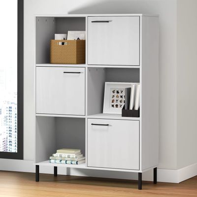 vidaXL Knižnica kovové nohy biela 90x35x128,5 cm masívne drevo OSLO