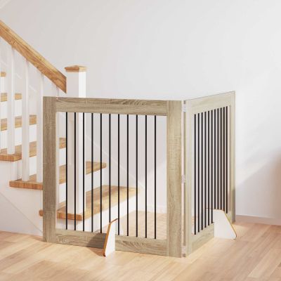 vidaXL Brána pre psov so stojanmi 2 pcs Dub sonoma 100 x 100 cm